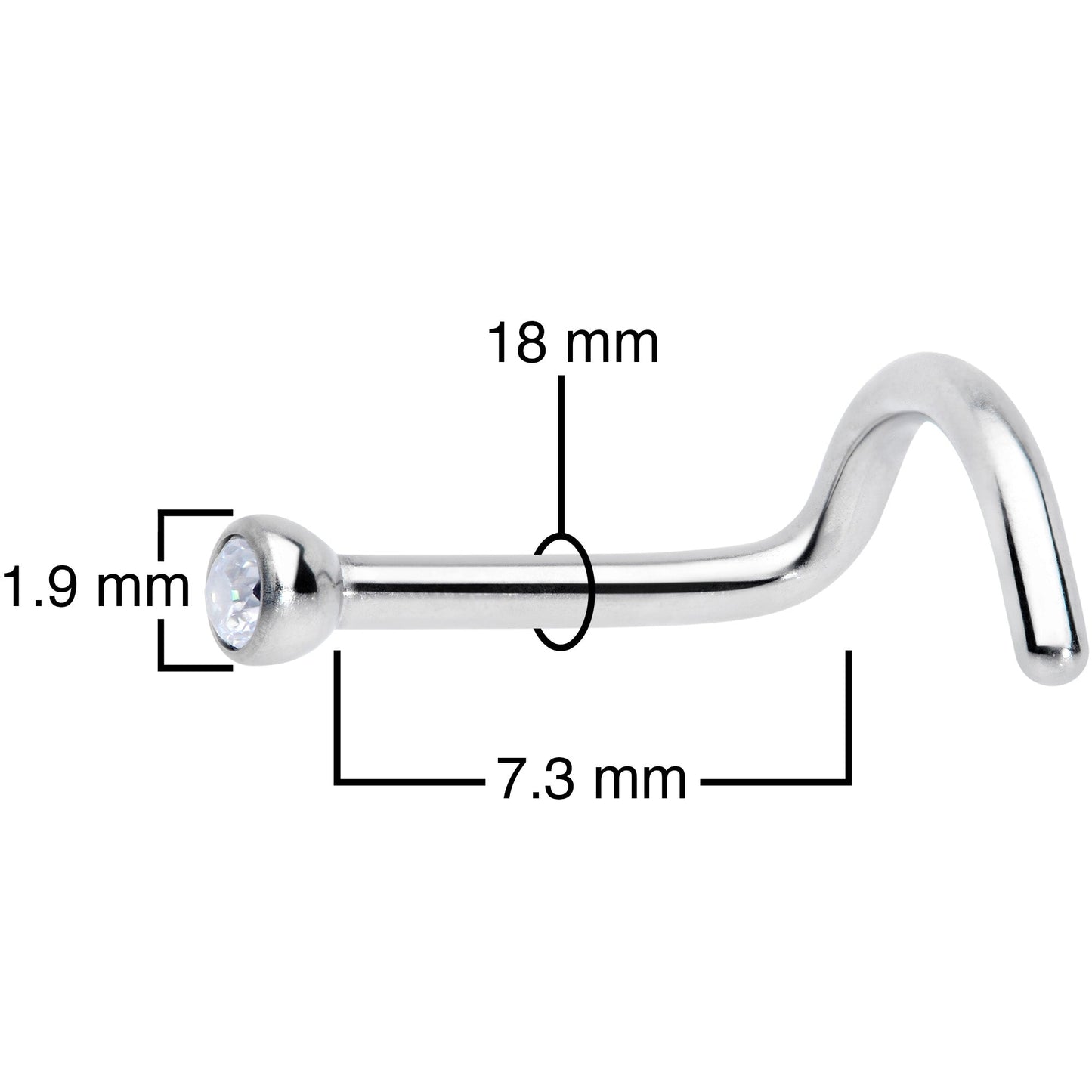 18G Clear 2mm Grade 23 Titanium Press Fit Left Nose Ring Screw