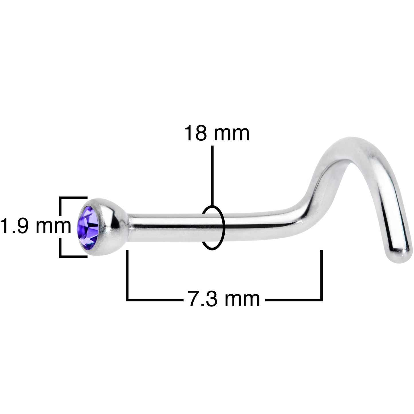 18G Violet 2mm Grade 23 Titanium Press Fit Left Nose Ring Screw