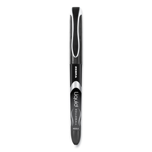 Zebra Liquid Ink Roller Ball Pen, Stick, Extra-Fine 0.5 mm, Black Ink, Black Barrel, 12/Pack