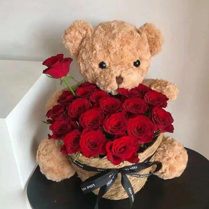Valentine’S Day Teddy Bear with Eternal Rose Bouquet, Preserved Flower Plush Bear, Romantic Birthday Gift for Her Gift Sets