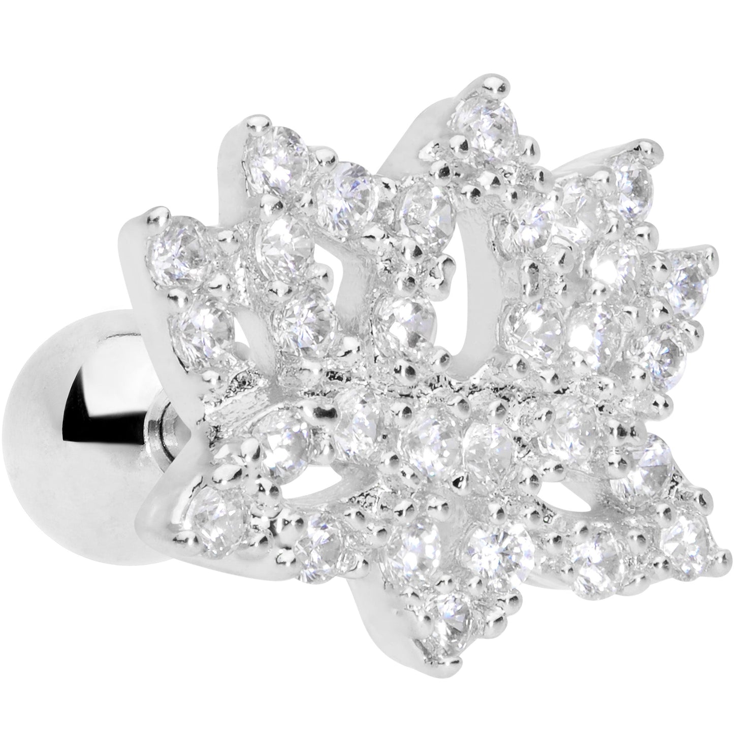 16G 1/4 Clear CZ Gem Lotus Flower Cartilage Tragus