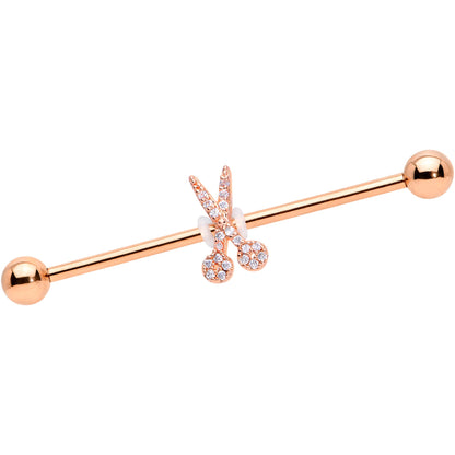 14G Clear CZ Gem Rose Gold Tone Scissors Industrial Barbell 38mm
