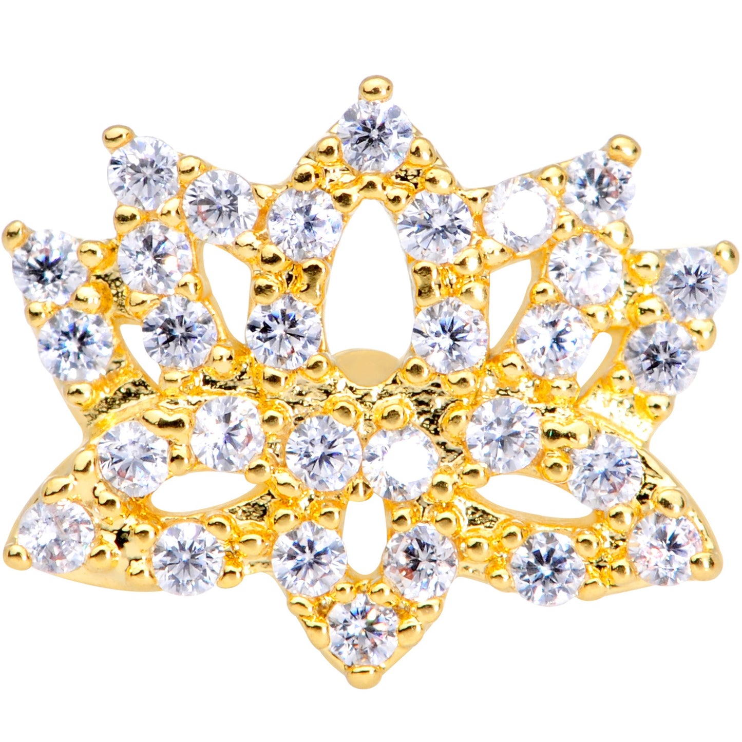 20G 1/4 Clear CZ Gem Gold Tone Lotus Flower Nose Bone