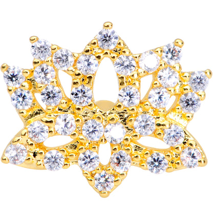 20G 1/4 Clear CZ Gem Gold Tone Lotus Flower Nose Bone