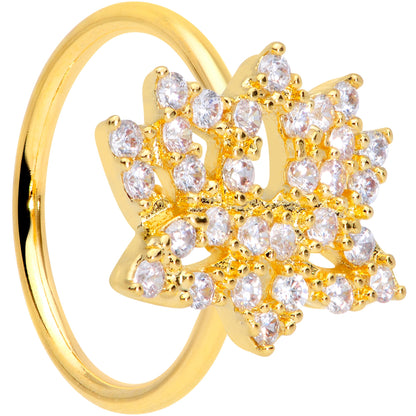 18G 3/8 Clear CZ Gem Gold Tone Lotus Flower Nose Hoop