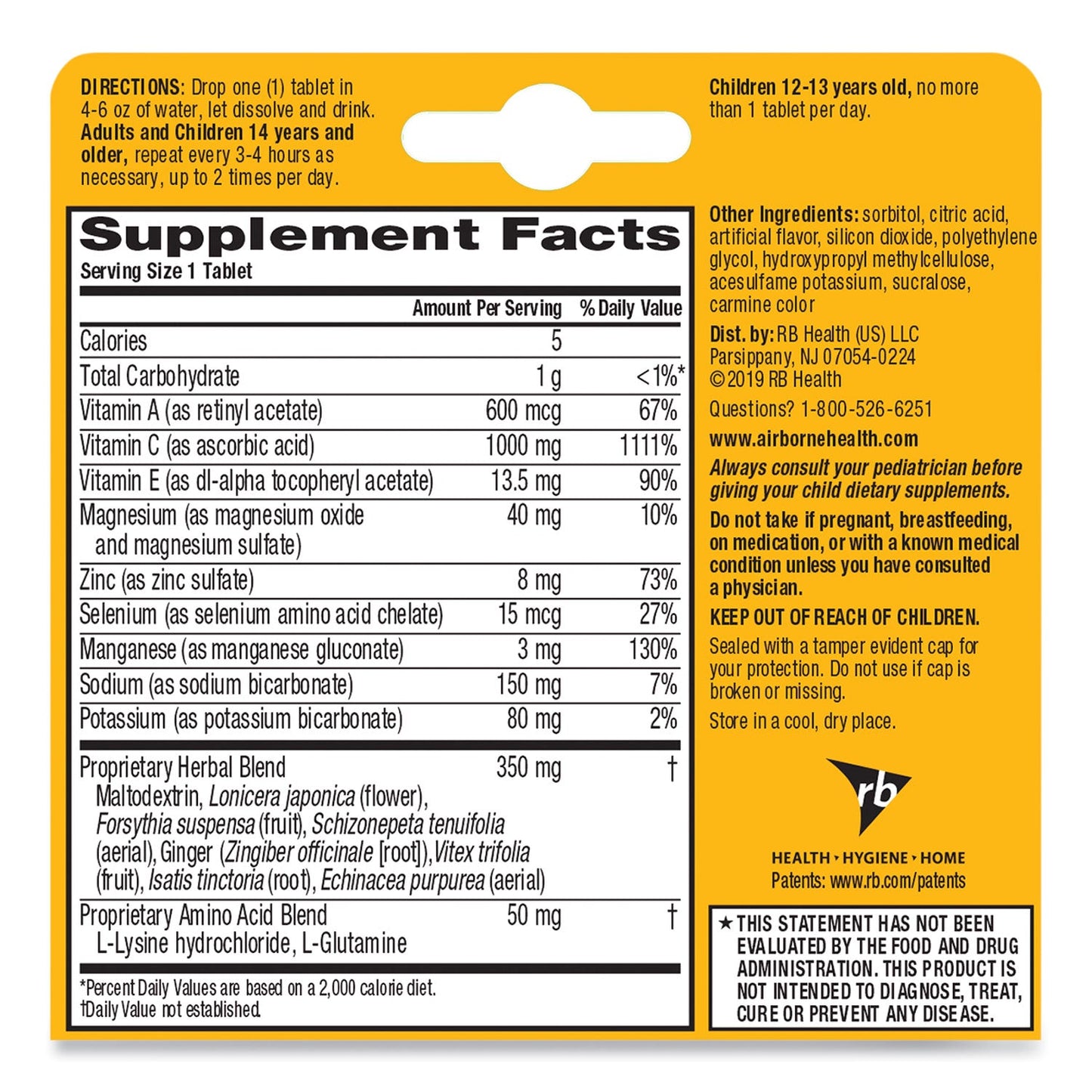 Airborne Immune Support Effervescent Tablet, Very Berry, 10 Count