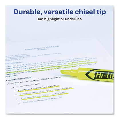 Avery HI-LITER Desk-Style Highlighters, Fluorescent Yellow Ink, Chisel Tip, Yellow/Black Barrel, 200/Box