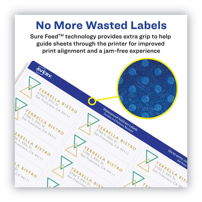 Avery Waterproof Address Labels with TrueBlock and Sure Feed, Laser Printers, 1 x 2.63, White, 30/Sheet, 50 Sheets/Pack
