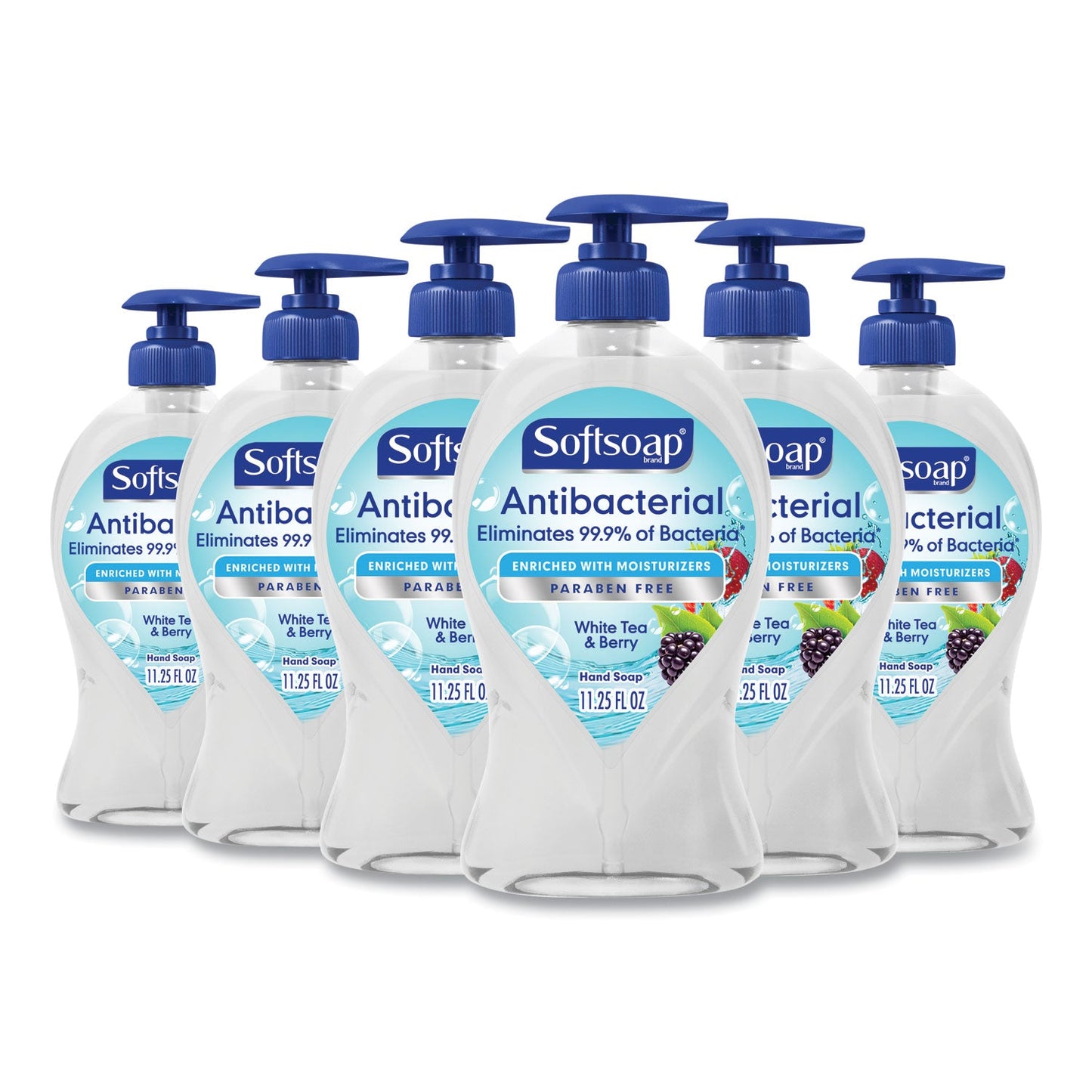 Softsoap Antibacterial Hand Soap, White Tea and Berry Fusion, 11.25 oz Pump Bottle, 6/Carton