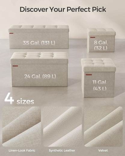 Cream White Storage Ottoman Bench Foldable 15x43x15