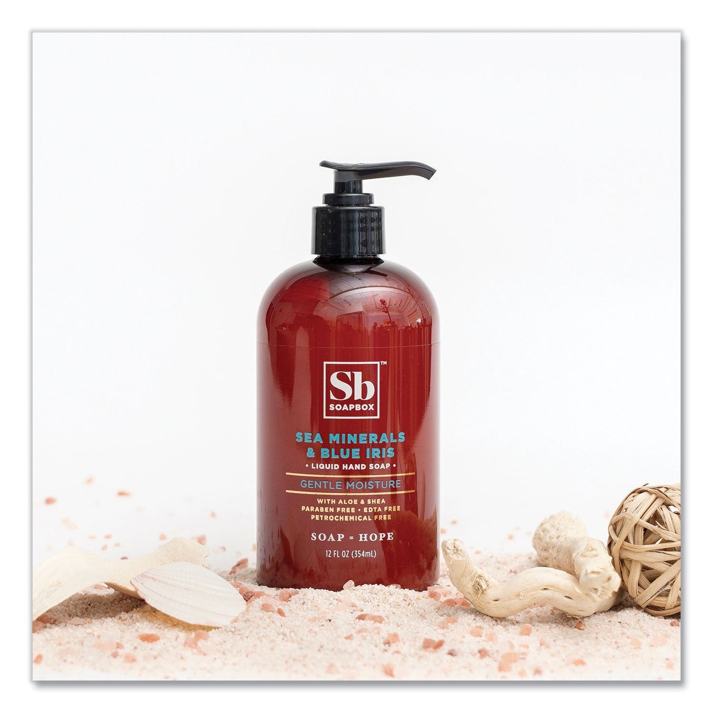 Soapbox Hand Soap, Sea Minerals and Blue Iris, 12 oz Pump Bottle