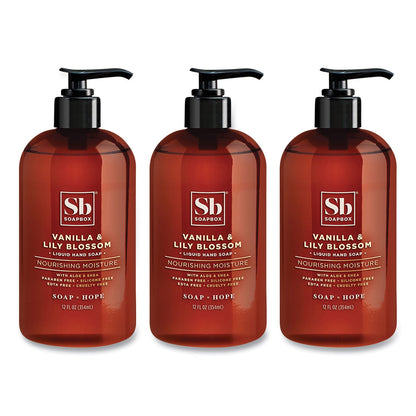 Soapbox Hand Soap, Vanilla and Lily Blossom, 12 oz Pump Bottle, 3/Box