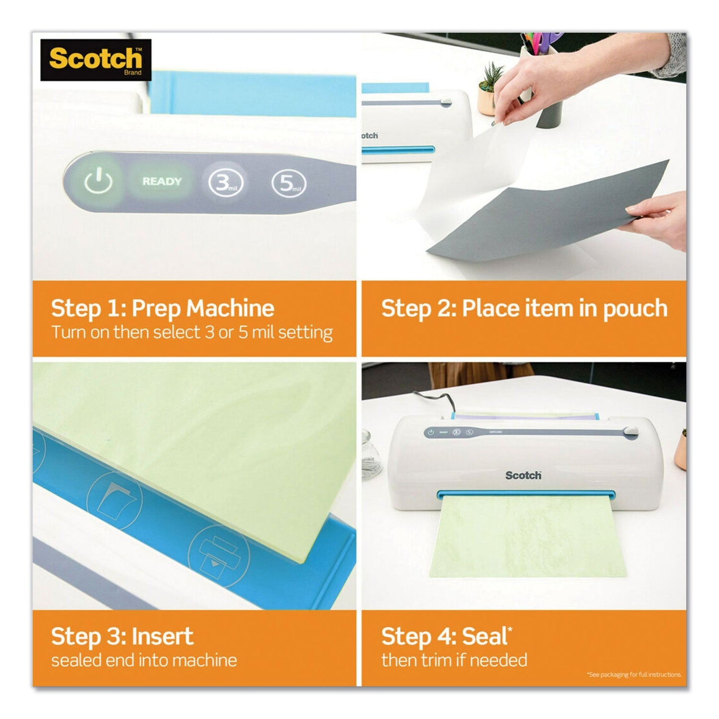 Scotch Laminating Pouches, 5 mil, 3.75" x 2.38", Gloss Clear, 100/Pack