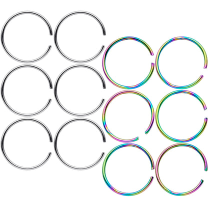 22G 5/16 Steel Rainbow Anodized Seamless Circular Ring Set of 12