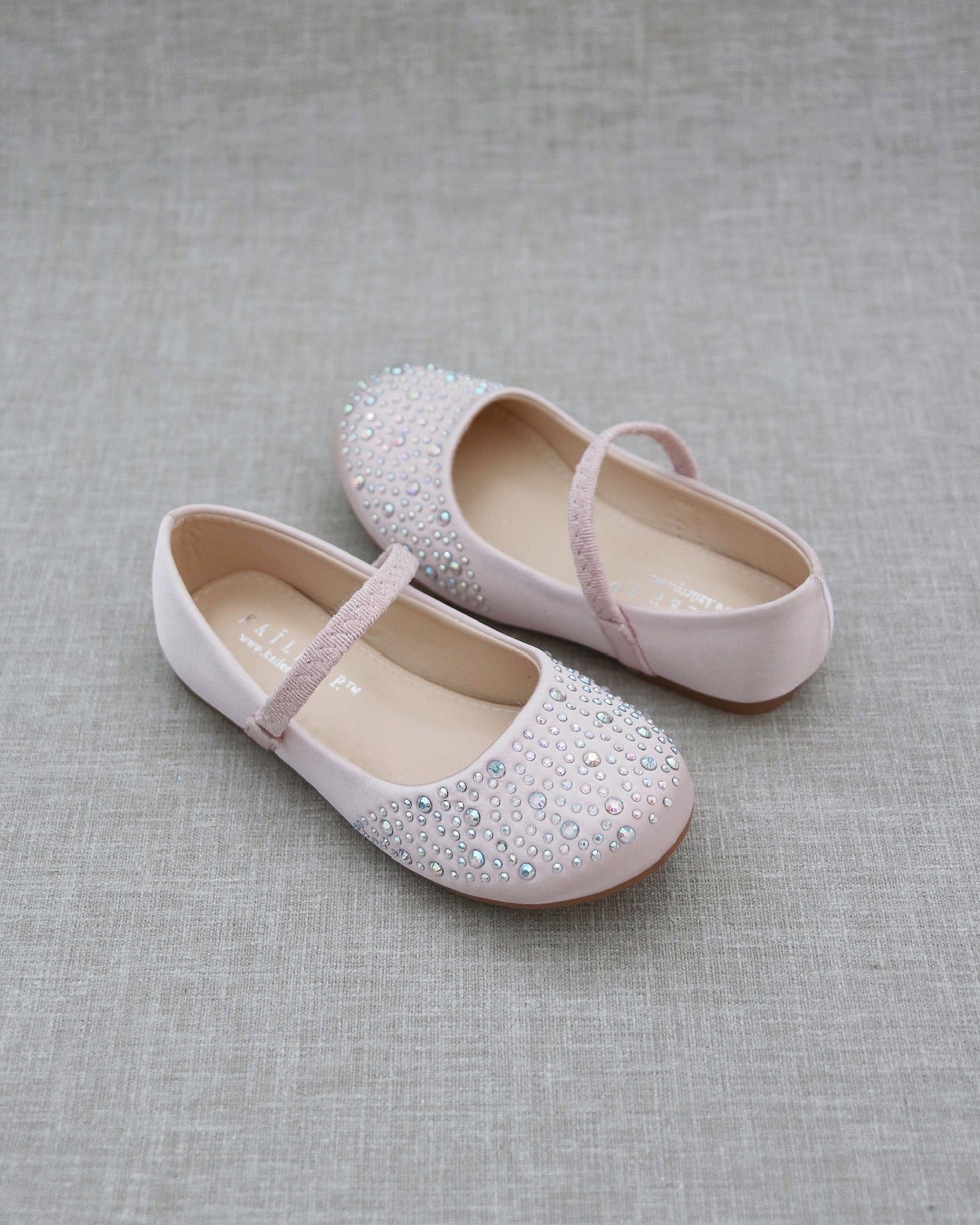 Satin Maryjane Flats with Rhinestones Embellishment