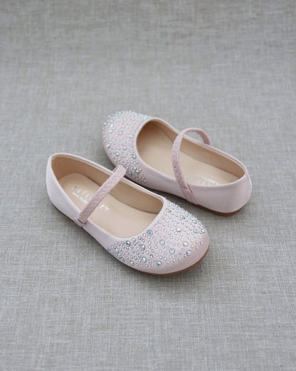 Satin Maryjane Flats with Rhinestones Embellishment
