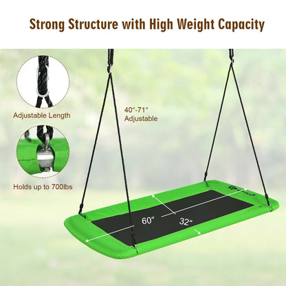 60 Inches Platform Tree Swing Outdoor with  2 Hanging Straps-Green