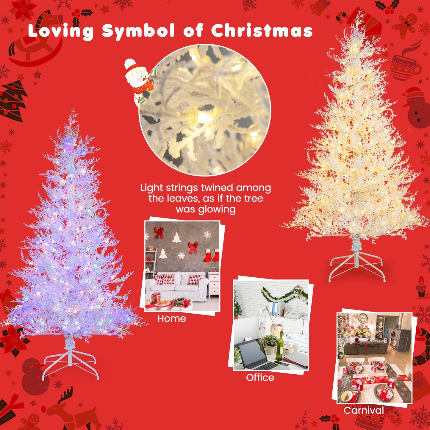 6 Feet Artificial Xmas Tree with 383 PE Branch Tips and 300 LED Lights