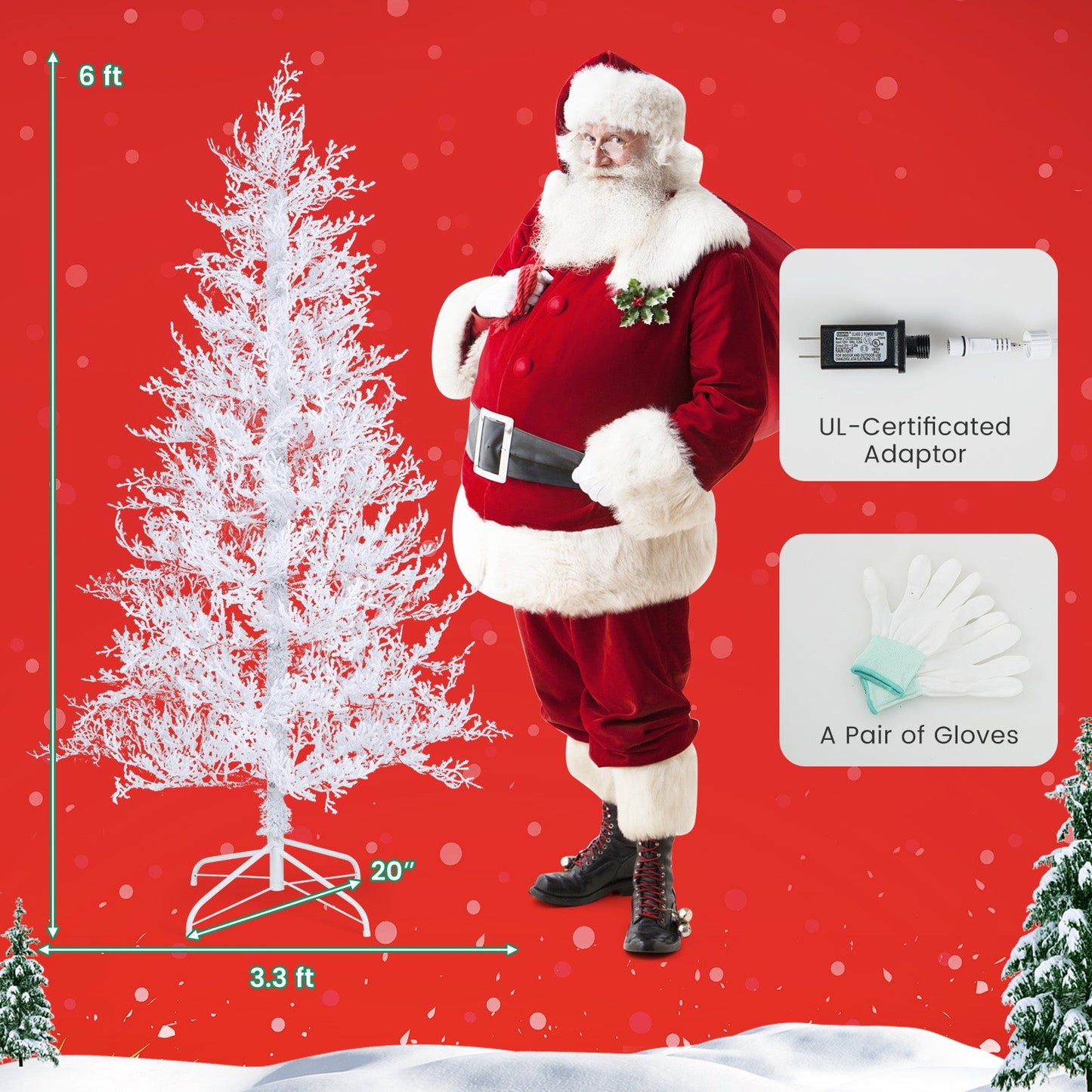 6 Feet Artificial Xmas Tree with 383 PE Branch Tips and 300 LED Lights