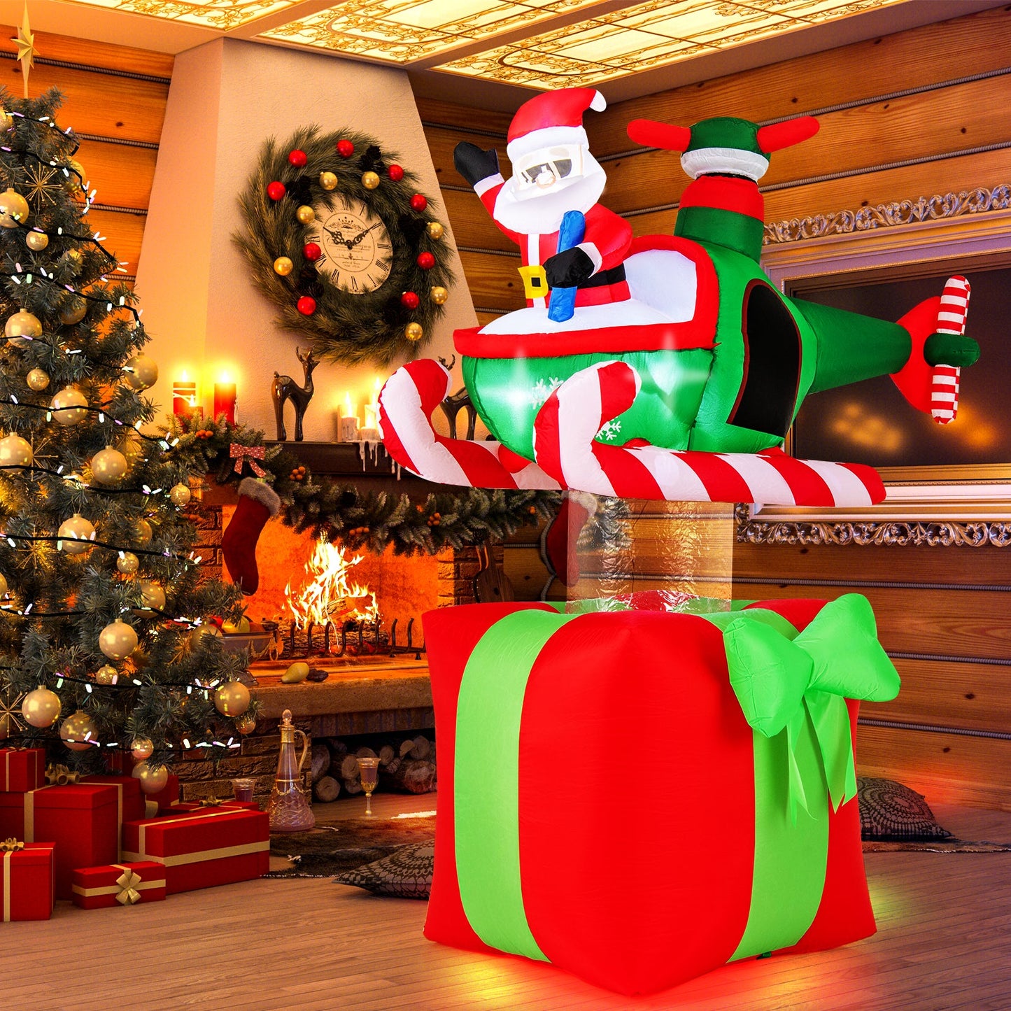 6 Feet Christmas Inflatables Blowup Santa Flying Airplane with with 3 LED Lights and Built-In Blower