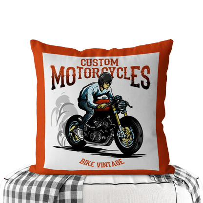 Motorcycle-Themed Double-Sided Square Pillow
