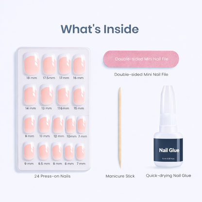 Salon-Style French Tip Press-On Nails - Coffin #030