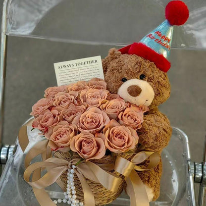 Valentine’S Day Teddy Bear with Eternal Rose Bouquet, Preserved Flower Plush Bear, Romantic Birthday Gift for Her Gift Sets
