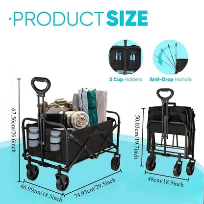 Foldable Multi-Purpose Handcart - Heavy-Duty Design for Beach, Camping, Garden, Shopping & RV Storage Folding Steel Frame Garden Trolley All-Terrain Tire