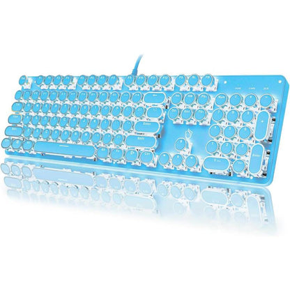 Typewriter Style Mechanical Gaming Keyboard RGB Backlit Wired with Blue Retro round Keycap 104 Keyboard (White 104 RGB)