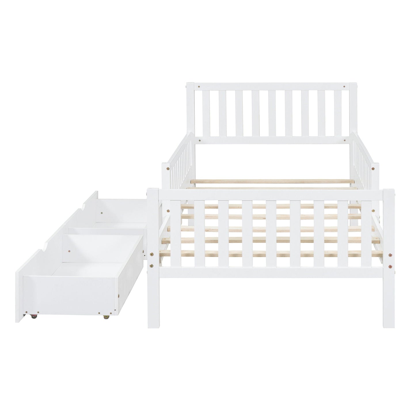 Platform Bed With Guardrails On Both Sides And 2 Storage Drawers