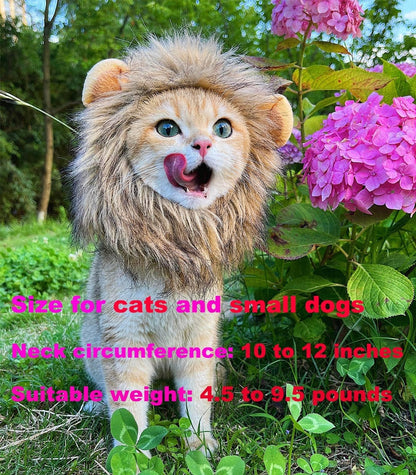 Lion Mane Wig for Cat Costume Pet Adjustable Washable Comfortable Fancy Lion Hair Cat Clothes Dress for Halloween Christmas Easter Festival Party Activity (Brown)