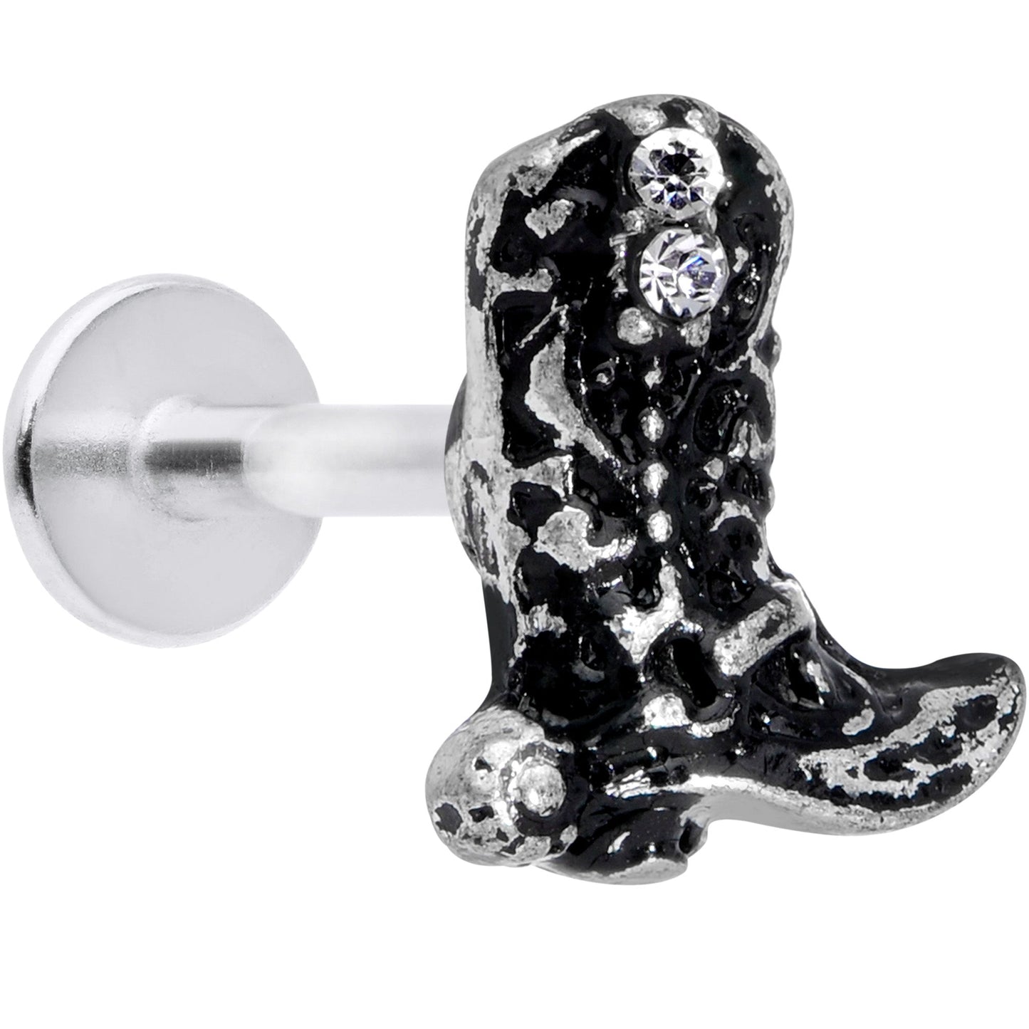 16G 5/16 Clear Gem Cowboy Boot Labret Monroe Tragus