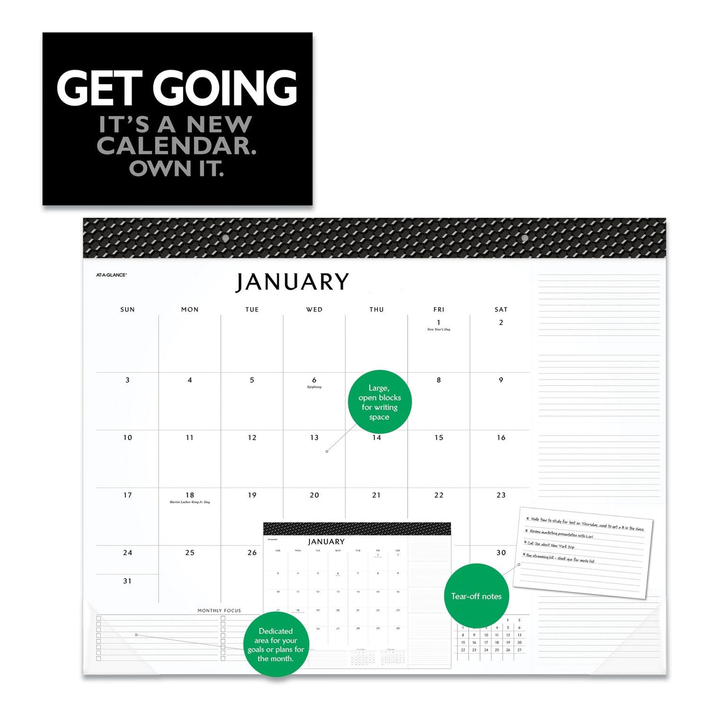 AT-A-GLANCE Elevation Desk Pad Calendars, 21.75 x 17, White Sheets, Black Binding, Clear Corners, 12-Month (Jan to Dec): 2023