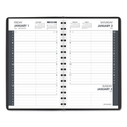 AT-A-GLANCE Daily Appointment Book with 15-Minute Appointments, One Day/Page: Mon to Sun, 8 x 5, Black Cover, 12-Month (Jan to Dec): 2023