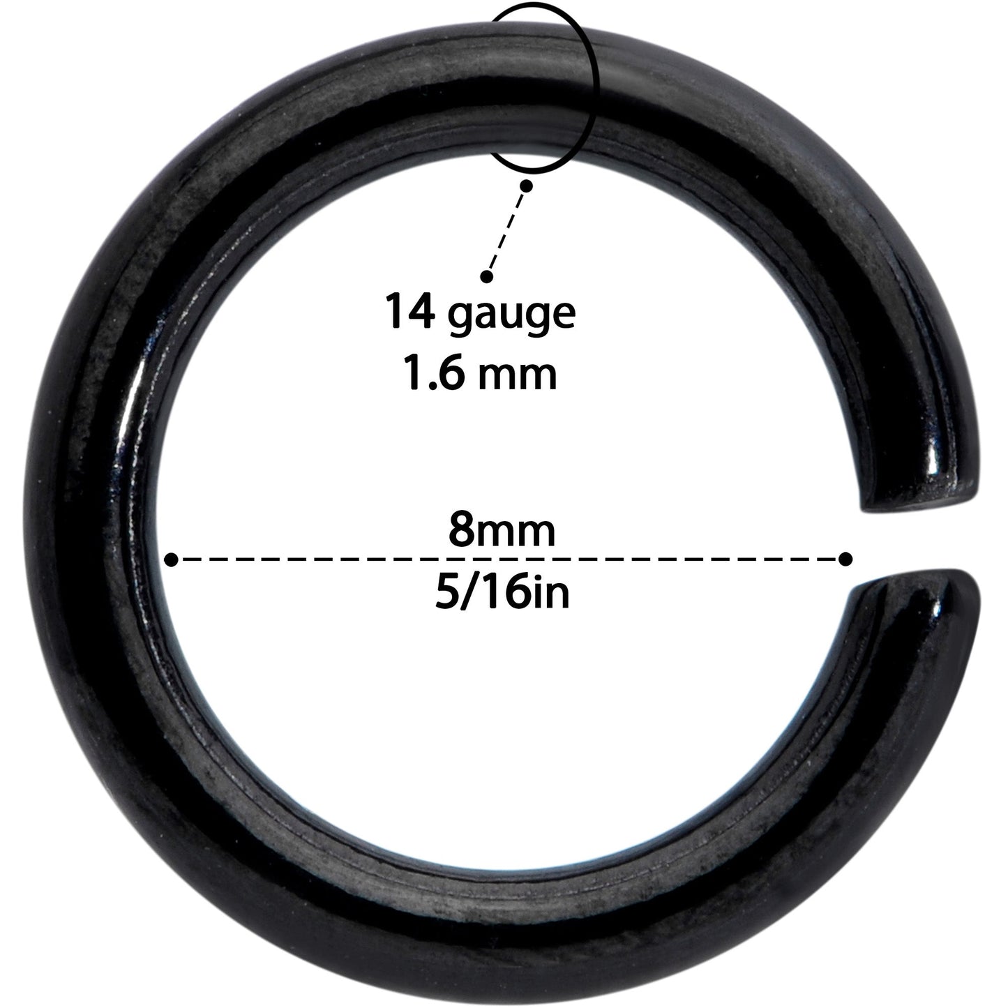 14G 5/16 Black Anodized Seamless Cartilage Ring Set of 12