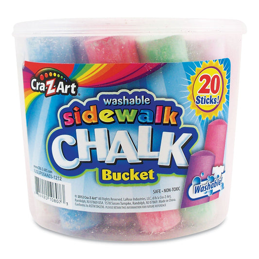 Cra-Z-Art Washable Sidewalk Jumbo Chalk in Storage Bucket with Lid and Handle, 12.63", 20 Assorted Colors
