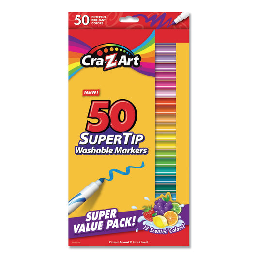 Cra-Z-Art Washable SuperTip Markers, Fine/Broad Bullet Tips, Assorted Colors, 50/Set