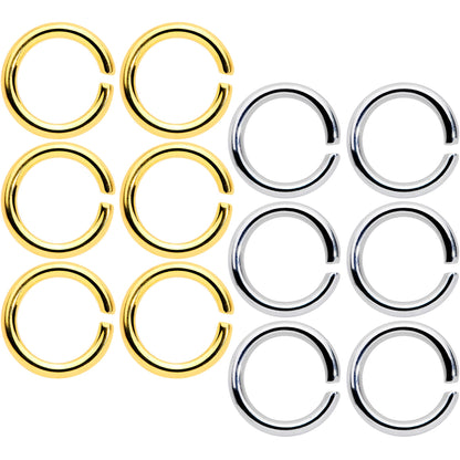 14G 5/16 Steel Gold Tone Seamless Cartilage Ring Set of 12