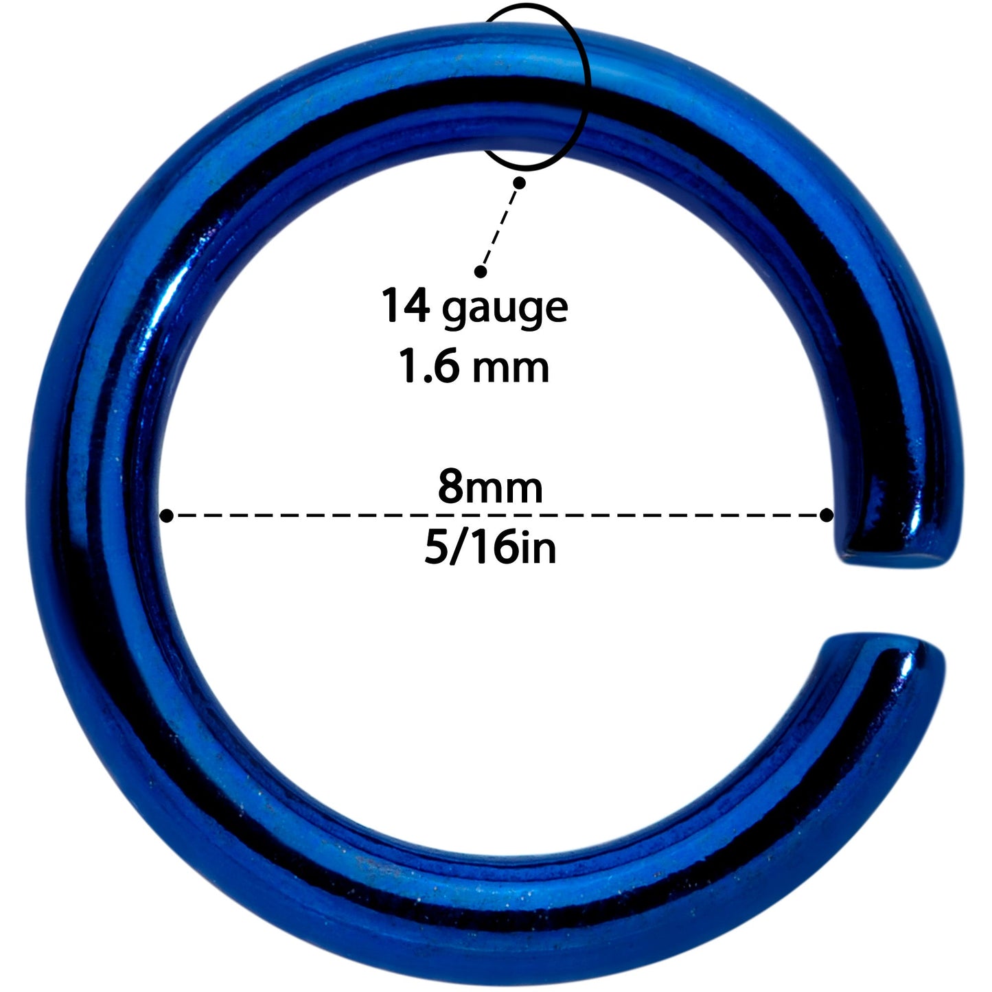 14G 5/16 Steel Blue Anodized Seamless Cartilage Ring Set of 12