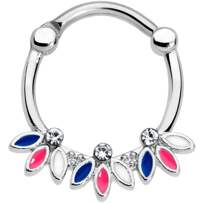 16G 3/8 Clear Gem White Pink Blue Leaves Septum Clicker