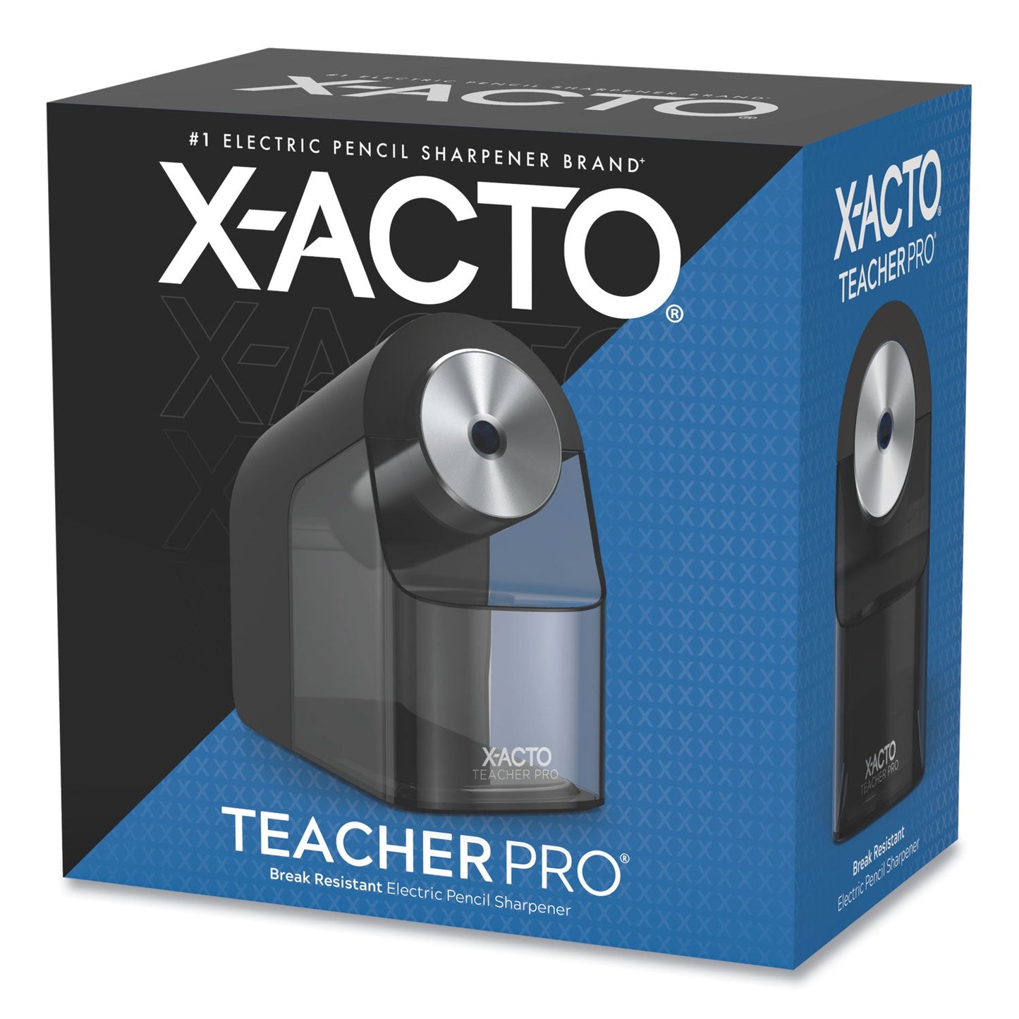 X-ACTO Model 1675 TeacherPro Classroom Electric Pencil Sharpener, AC-Powered, 4 x 7.5 x 8, Black/Silver/Smoke