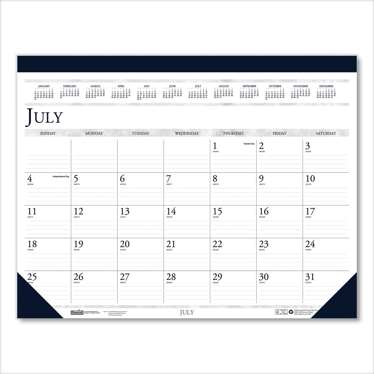 House of Doolittle Recycled Academic Desk Pad Calendar, 22 x 17, White/Blue Sheets, Blue Binding/Corners, 14-Month (July to Aug): 2022 to 2023