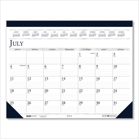 House of Doolittle Recycled Academic Desk Pad Calendar, 18.5 x 13, White/Blue Sheets, Blue Binding/Corners, 14-Month (July to Aug): 2022 to 2023