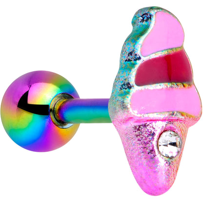 16G 1/4 Clear Gem Rainbow Ice Cream Cone Cartilage Tragus