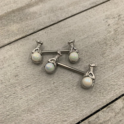 14G 9/16 Aurora Orb Baby Bear Barbell Nipple Ring Set