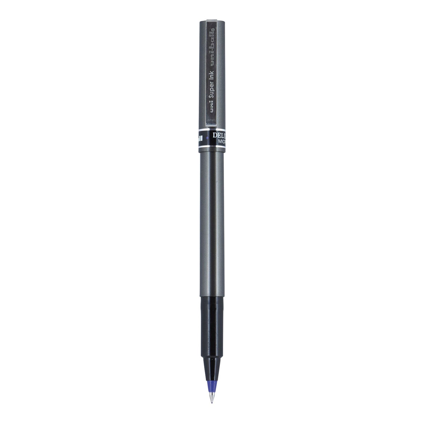 uniball Deluxe Roller Ball Pen, Stick, Micro 0.5 mm, Blue Ink, Metallic Gray Barrel, Dozen
