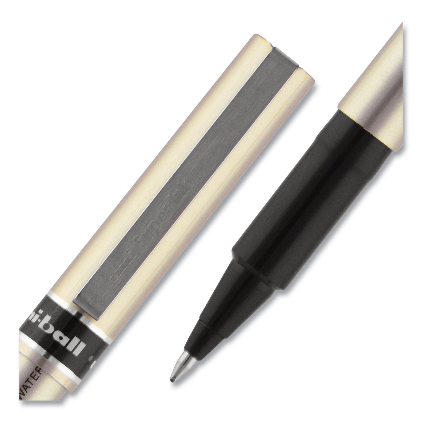 uniball Deluxe Roller Ball Pen, Stick, Fine 0.7 mm, Black Ink, Champagne Barrel, Dozen