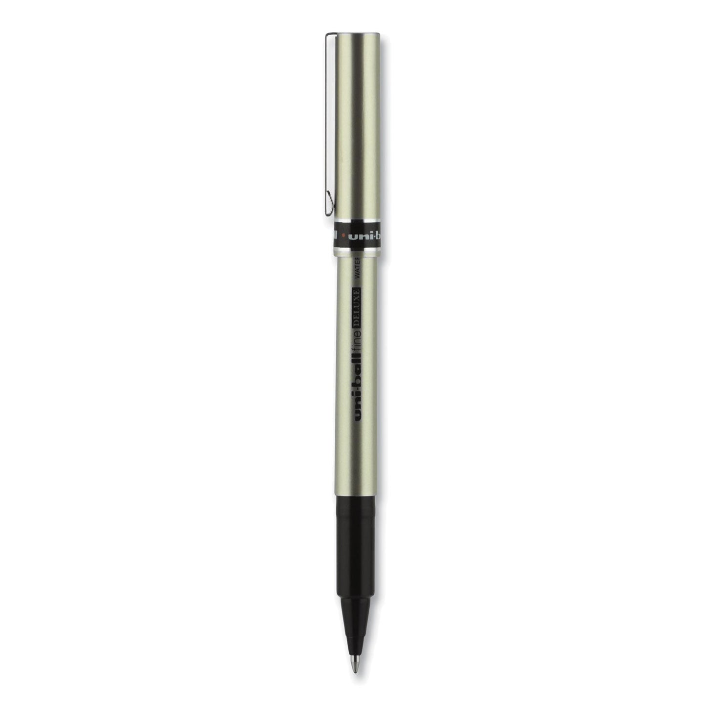 uniball Deluxe Roller Ball Pen, Stick, Fine 0.7 mm, Black Ink, Champagne Barrel, Dozen