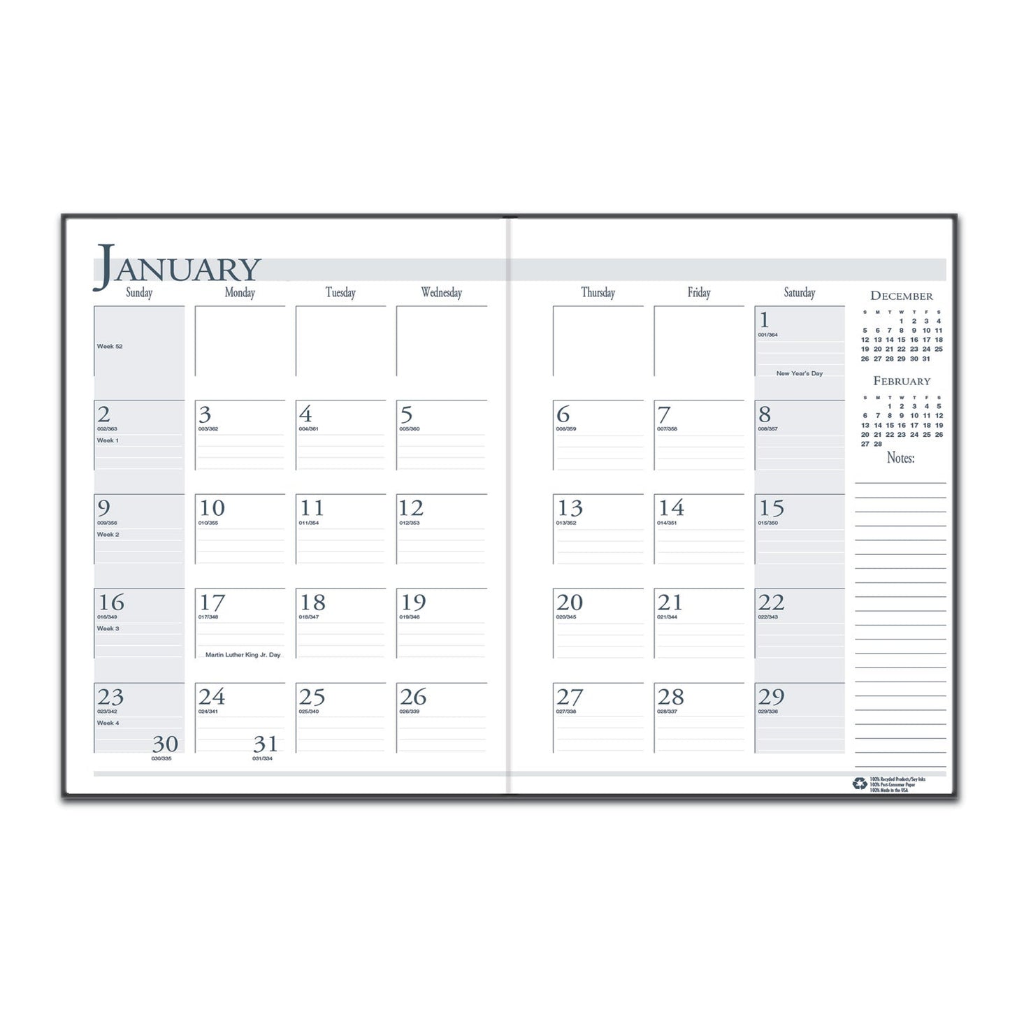 House of Doolittle Recycled Ruled 14-Month Planner with Stitched Leatherette Cover, 10 x 7, Black Cover, 14-Month (Dec to Jan): 2022 to 2024