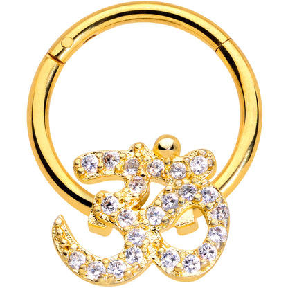 16G 3/8 Clear CZ Gem Gold Tone Amazing Om Hinged Segment Ring